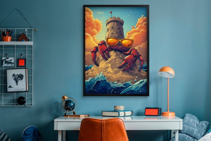 Humorystyczny Plakat z krabem w okularach | Oryginalna dekoracja do pokoju nastolatka- wież, fale, plaża 94222 - zdjęcie 6