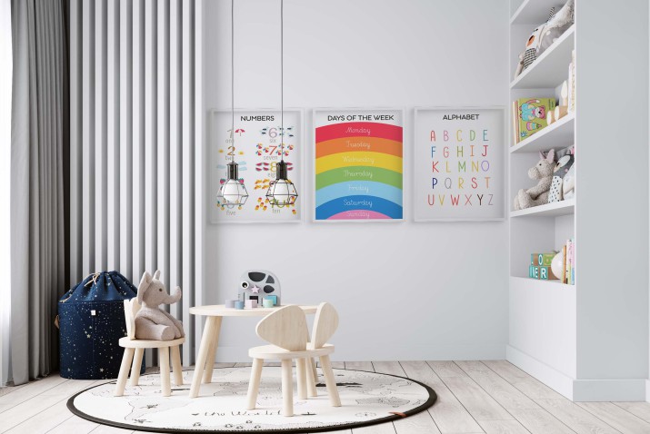 Plakaty edukacyjne w stylu Montessori– nauka języka angielskiego | Liczby 1–10, Alfabet, Dni tygodnia | Dekoracja do pokoju dziecka, przedszkola 82086 - zdjęcie 6
