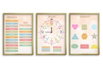 Plakat edukacyjny dla dzieci – Zegar, Miesiące, Dni Tygodnia i Kształty 82080 Naklejkomania - zdjecie 4 - miniatura