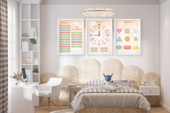Plakat edukacyjny dla dzieci – Zegar, Miesiące, Dni Tygodnia i Kształty 82080 - zdjęcie 2