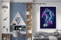 Plakat Młodzieżowy Piłka Nożna – neonowy piłkarz | Sportowa dekoracja do pokoju nastolatka, fana Piłki Nożnej P64221 Naklejkomania - zdjecie 2 - miniatura