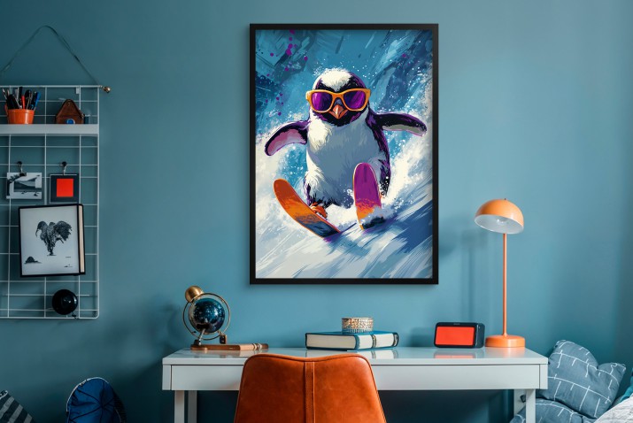 Oryginalny Plakat z Pingwinem na Nartach | Kolorowa Dekoracja Ścienna do Pokoju Dziecięcego 94216 - zdjęcie 2