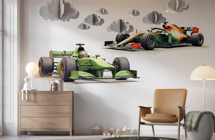 Naklejka ścienna Bolid F1 – Kolorowa dekoracja do pokoju chłopca | Samochody wyścigowe Formuła 1 T66762 - zdjęcie 3