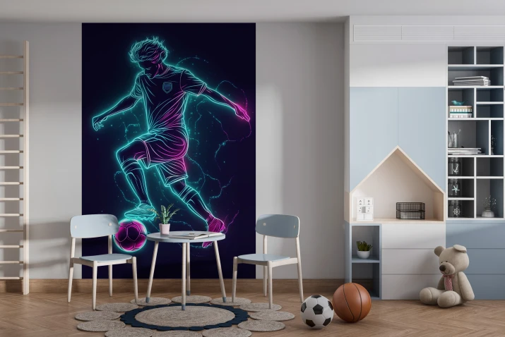 Sportowa Fototapeta z neonowym piłkarzem – dekoracja do pokoju nastolatka, fana piłki nożnej 64222