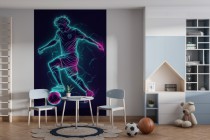 Sportowa Fototapeta z neonowym piłkarzem – dekoracja do pokoju nastolatka, fana piłki nożnej 64222 Naklejkomania - zdjecie 1 - miniatura
