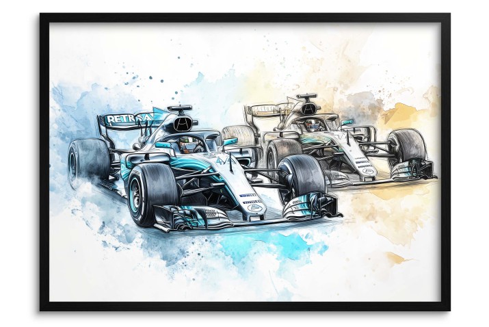 Akwarelowy Plakat F1-  bolidy Formuły 1 | Dekoracja ścienna do pokoju chłopca, nastolatka P24225