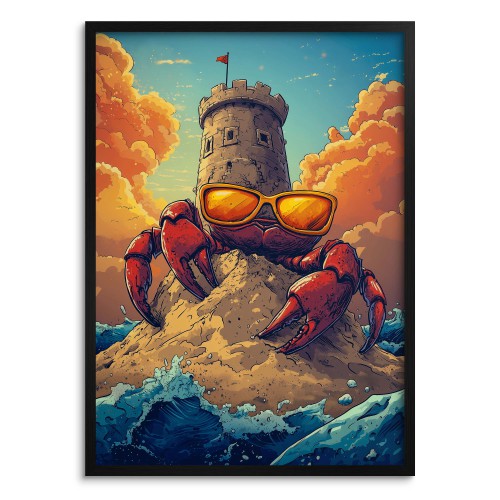 Humorystyczny Plakat z krabem w okularach | Oryginalna dekoracja do pokoju nastolatka- wież, fale, plaża 94222