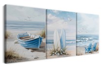 Tryptyk Plaża i Morze – Deski surfingowe, fale, mewy | Obraz w stylu coastal | Relaksacyjna dekoracja O82001 Naklejkomania - zdjecie 2 - miniatura