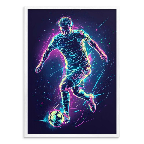 Plakat Młodzieżowy Piłka Nożna – neonowy piłkarz | Sportowa dekoracja do pokoju nastolatka, fana Piłki Nożnej P64221 Naklejkomania - zdjecie 1