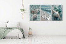 Obraz 3-częściowy Plaża i Fale | Tryptyk na płótnie z muszlami i oceanem- styl marynistyczny O81999 Naklejkomania - zdjecie 3 - miniatura