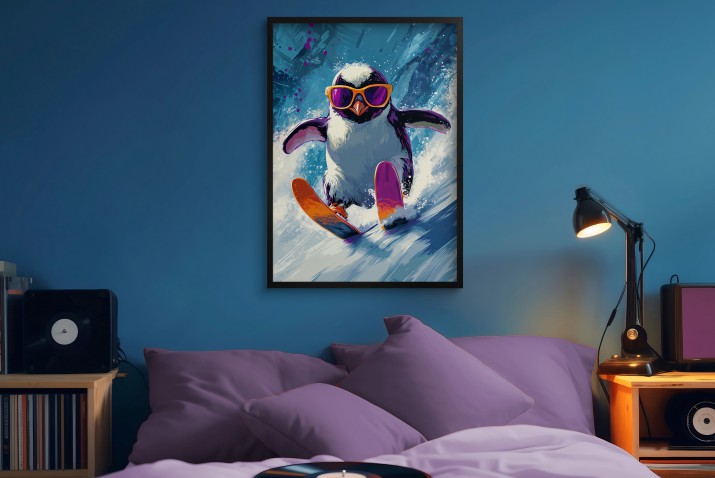 Oryginalny Plakat z Pingwinem na Nartach | Kolorowa Dekoracja Ścienna do Pokoju Dziecięcego 94216 - zdjęcie 7