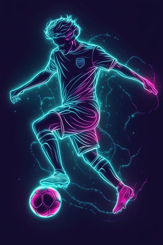 Sportowa Fototapeta z neonowym piłkarzem – dekoracja do pokoju nastolatka, fana piłki nożnej 64222 - zdjęcie 2