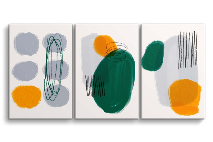 Tryptyk na Płótnie – Obraz Nowoczesna Abstrakcja | Kolorowe Kształty w Stylu Modern Art- dekoracja ścienna O81811 Naklejkomania - zdjecie 1