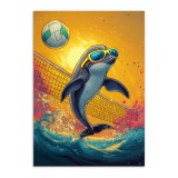 Plakat z wesołym Delfinem w Okularach – Siatkówka Plażowa | Kolorowa Dekoracja do Pokoju Dziecka i nastolatka 94221 Naklejkomania - zdjecie 7 - miniatura