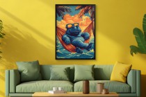 Wakacyjny Plakat- Hipopotam w Hamaku | Humorystyczna Dekoracja Ścienna | Tropikalny Zachód Słońca 94220 Naklejkomania - zdjecie 7 - miniatura