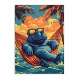 Wakacyjny Plakat- Hipopotam w Hamaku | Humorystyczna Dekoracja Ścienna | Tropikalny Zachód Słońca 94220 Naklejkomania - zdjecie 6 - miniatura