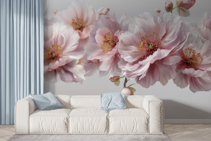 Romantyczna fototapeta kwiatowa | Duże różowe peonie | Dekoracja ściany do eleganckiego wnętrza 82100