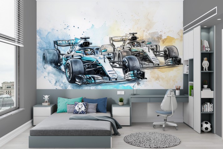 Młodzieżowa Fototapeta- Formuła 1 | Nowoczesna grafika- wyścig F1 | Motoryzacyjna dekoracja na ścianę 64225