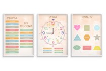 Plakat edukacyjny dla dzieci – Zegar, Miesiące, Dni Tygodnia i Kształty 82080 Naklejkomania - zdjecie 5 - miniatura