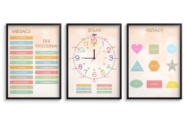 Plakat edukacyjny dla dzieci – Zegar, Miesiące, Dni Tygodnia i Kształty 82080 Naklejkomania - zdjecie 3 - miniatura