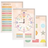 Plakat edukacyjny dla dzieci – Zegar, Miesiące, Dni Tygodnia i Kształty 82080 Naklejkomania - zdjecie 1 - miniatura