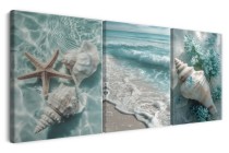 Obraz 3-częściowy Plaża i Fale | Tryptyk na płótnie z muszlami i oceanem- styl marynistyczny O81999 Naklejkomania - zdjecie 2 - miniatura