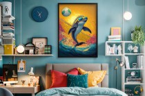 Plakat z wesołym Delfinem w Okularach – Siatkówka Plażowa | Kolorowa Dekoracja do Pokoju Dziecka i nastolatka 94221 Naklejkomania - zdjecie 5 - miniatura