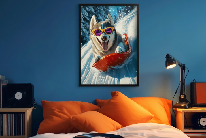 Kolorowy plakat pies Husky | Zabawny obraz z psem w okularach | Dekoracja ścienna pokoju dziecięcego, dla nastolatka 94218 - zdjęcie 6