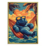Wakacyjny Plakat- Hipopotam w Hamaku | Humorystyczna Dekoracja Ścienna | Tropikalny Zachód Słońca 94220 Naklejkomania - zdjecie 4 - miniatura