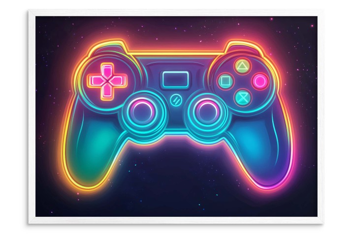 Plakat młodzieżowy – Gamepad w neonowych kolorach | Plakat do pokoju gracza | Ozdoba ścienna gamingowa P66755 Naklejkomania - zdjecie 1