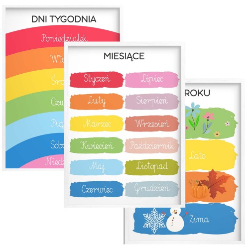 Kolorowy Kalendarz dla dzieci- Nauka dni tygodnia, miesięcy i pór roku | Edukacyjne Plakaty do pokoju dziecka, przedszkola 82084 Naklejkomania - zdjecie 1
