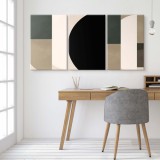 Nowoczesny Tryptyk – Obrazy Geometryczne w odcieniach Beżu, Czerni i Zieleni | Minimalistyczna Dekoracja do Wnętrz O81818 Naklejkomania - zdjecie 6 - miniatura