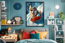 Kolorowy plakat pies Husky | Zabawny obraz z psem w okularach | Dekoracja ścienna pokoju dziecięcego, dla nastolatka 94218 Naklejkomania - zdjecie 5 - miniatura