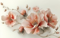 Romantyczna Fototapeta Kwiaty 3D – Eleganckie Magnolie odcieniach różu i beżu | Dekoracja do nowoczesnego salonu 82089 Naklejkomania - zdjecie 2 - miniatura
