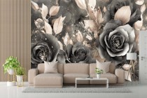 Fototapeta z efektem 3D – Luksusowe róże szaro-złote | Elegancka dekoracja ścienna glamour do salonu i sypialni 82095 Naklejkomania - zdjecie 1 - miniatura