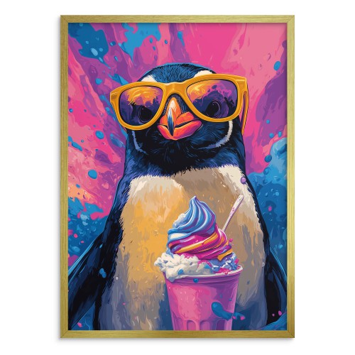 Młodzieżowy Plakat na ścianę- Pingwin z Lodami | Grafika w stylu Pop-Art | Dekoracja dla dziecka, nastolatka 94219 - zdjęcie 4