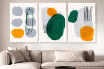 Tryptyk na Płótnie – Obraz Nowoczesna Abstrakcja | Kolorowe Kształty w Stylu Modern Art- dekoracja ścienna O81811 Naklejkomania - zdjecie 5 - miniatura