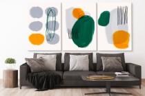 Tryptyk na Płótnie – Obraz Nowoczesna Abstrakcja | Kolorowe Kształty w Stylu Modern Art- dekoracja ścienna O81811 Naklejkomania - zdjecie 3 - miniatura