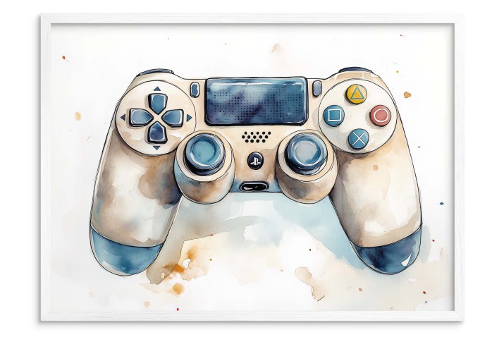 Plakat gamingowy – Kontroler do gier w akwarelowym stylu | Dekoracja Gamepad do pokoju chłopca, nastolatka P66756