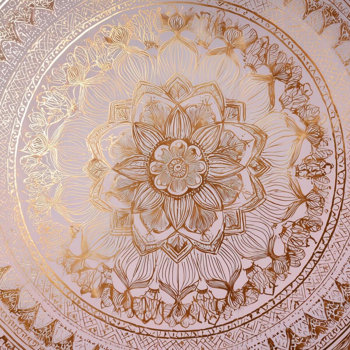 Złoto i Róż – Luksusowa Dekoracja Ścienna z Mandalą | Elegancka Fototapeta Glamour Kwiat Lotosu 82151 - zdjęcie 4