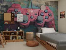 Fototapeta w stylu Street Art | Graffiti na ścianę- Różowy Pad do gry | Młodzieżowa Tapeta dla gracza 82165