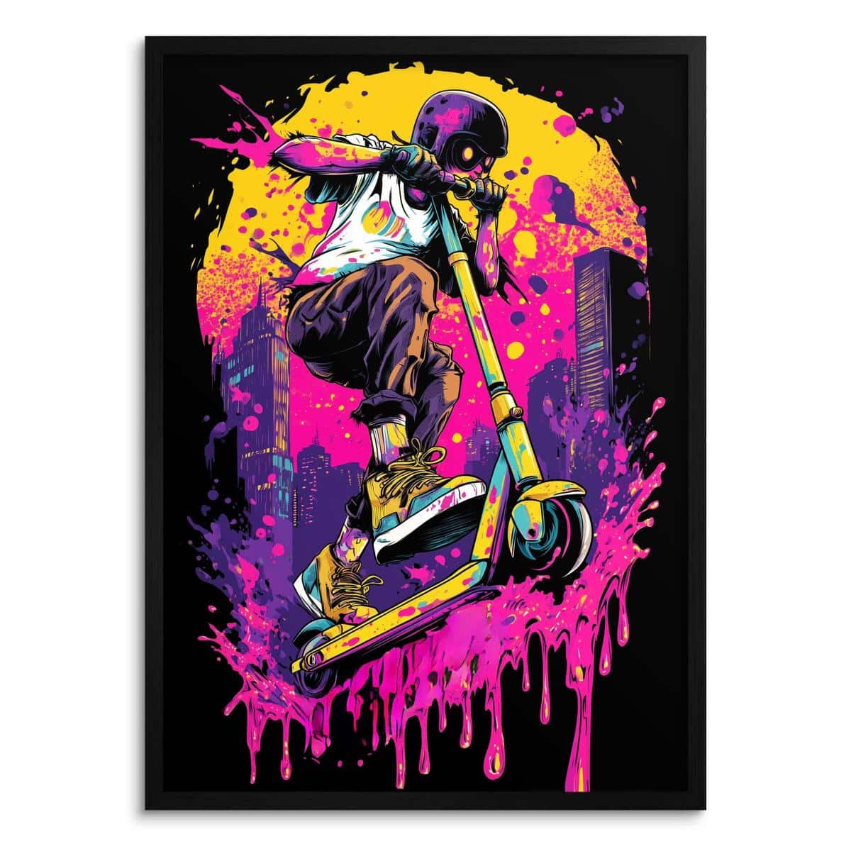 Kolorowy plakat graffiti – hulajnoga i i neonowe barwy | Dekoracja Street Art do pokoju chłopca, nastolatka 82192 - zdjęcie 5