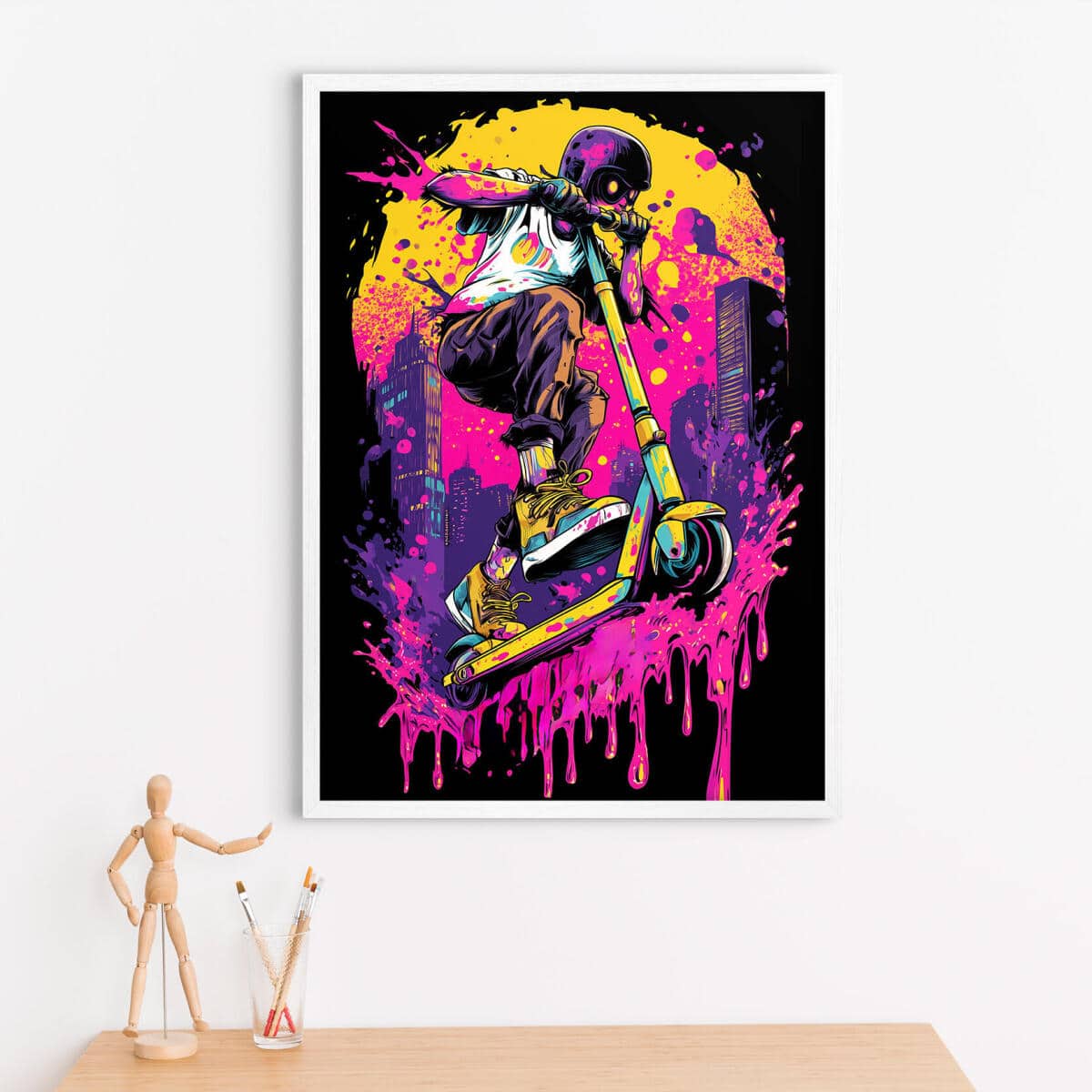 Kolorowy plakat graffiti – hulajnoga i i neonowe barwy | Dekoracja Street Art do pokoju chłopca, nastolatka 82192 - zdjęcie 3