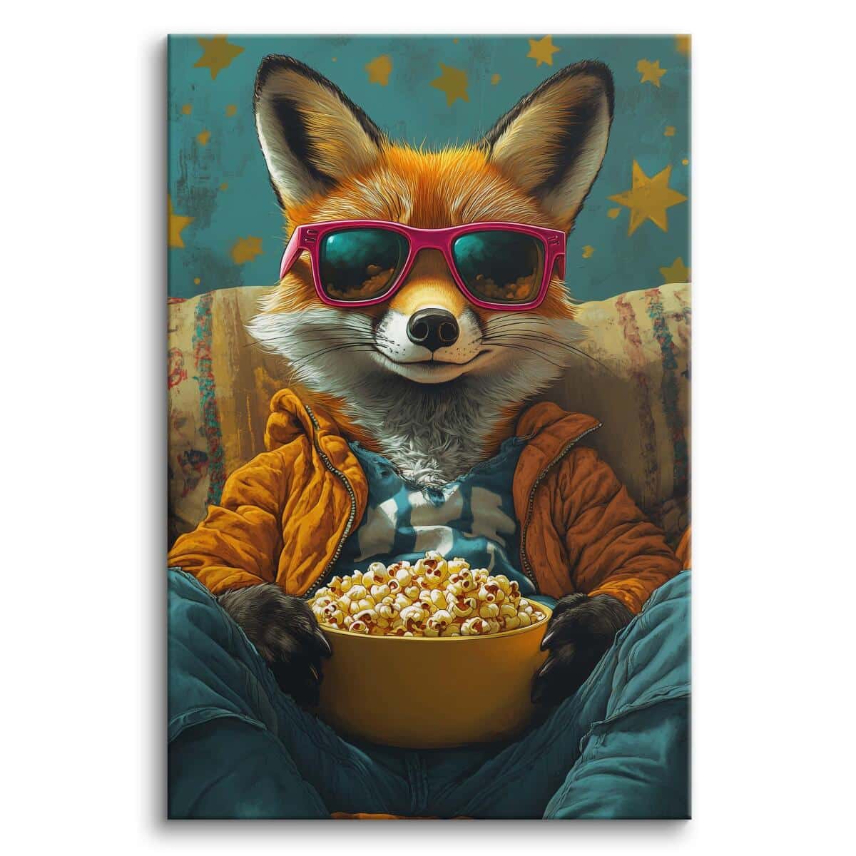 Kolorowy obraz na ścianę– Lis z popcornem | Humorystyczna dekoracja ścienna w stylu Pop Art O94123 - zdjęcie 1