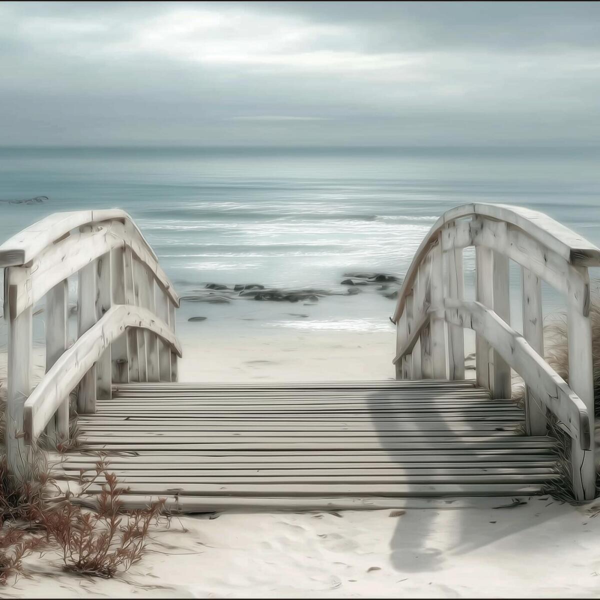 Fototapeta Plaża z drewnianym pomostem | Relaksujący morski pejzaż do salonu i sypialni 82131 - zdjęcie 2