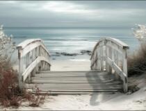 Fototapeta Plaża z drewnianym pomostem | Relaksujący morski pejzaż do salonu i sypialni 82131 - miniaturka 2