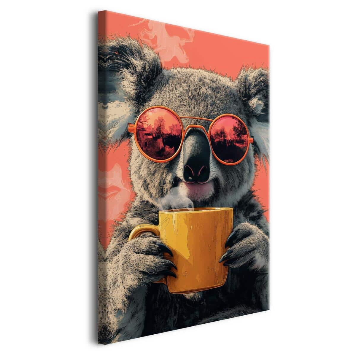 Śmieszny obraz na płótnie – Koala z kubkiem kawy | Dekoracja ścienna do pokoju nastolatka, kuchni, kawiarni O94118 - zdjęcie 3