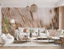 Minimalistyczna, Naturalna Fototapeta do salonu w stylu Boho- Subtelne trawy, Pole, Zboża | Dekoracja do sypialni, jadalni, biura 64145