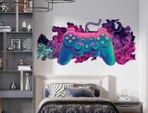 Gamingowa Naklejka na ścianę – Kontroler do gier w neonowym dymie | Pokój gracza, nastolatka T82175