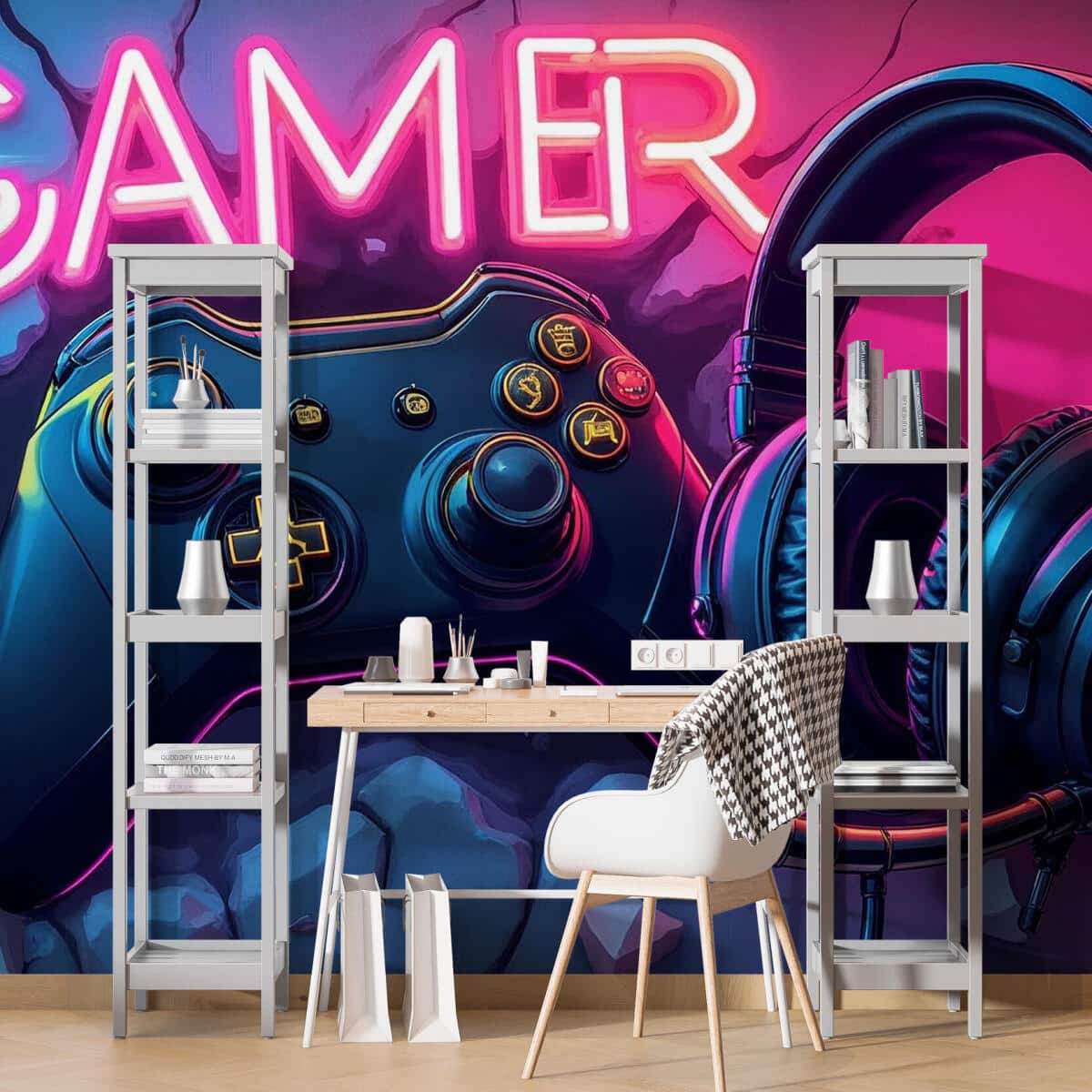 Młodzieżowa Fototapeta z Neonowym Napisem GAMER | Tapeta 3D na ścianę do pokoju chłopca, gracza 82168
